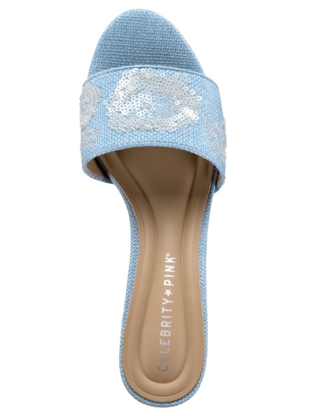 Celebrity Pink Baby Blue Sequin Slide Mule